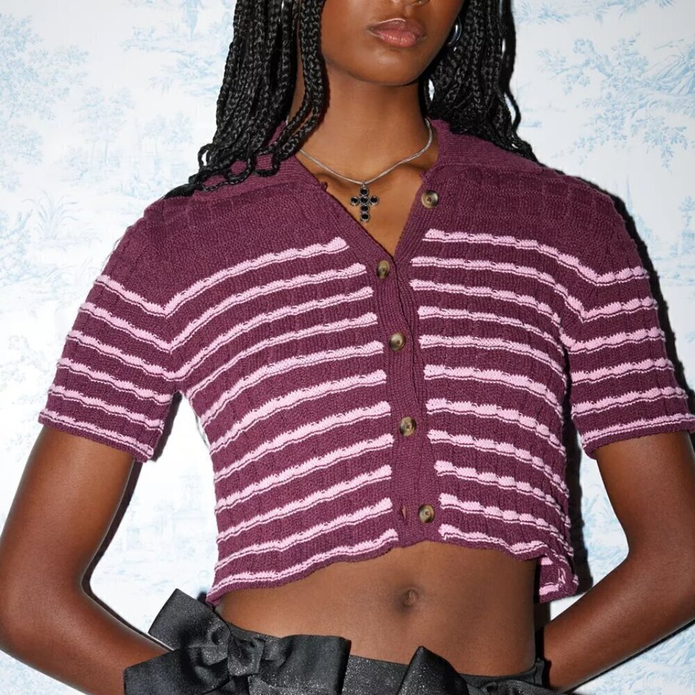 NWT UO Kimchi Blue Oliver Button Down Purple Polo Sweater